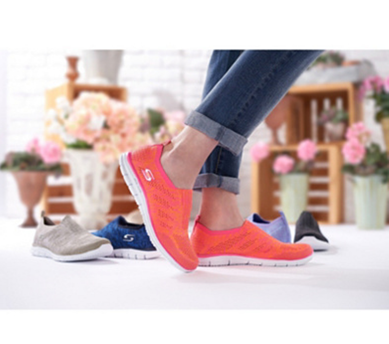 skechers stunner knit mesh slip on trainer with memory foam